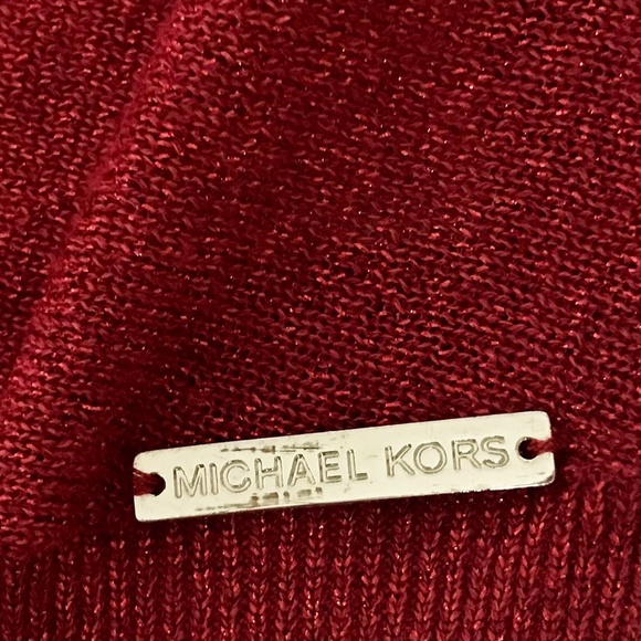 MICHAEL KORS: Red Metallic/Sparkly drape-neck tunic sweater - Picture 3 of 5